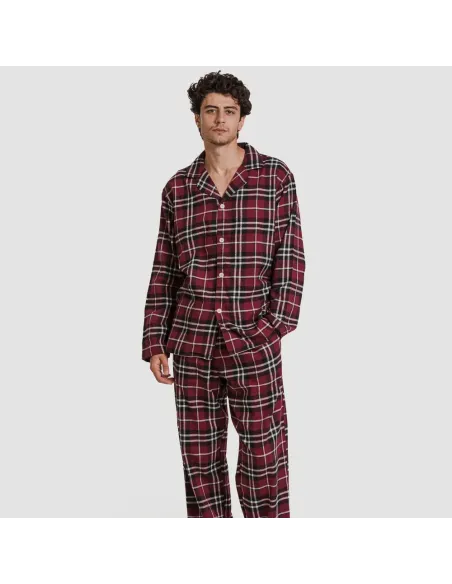 Pijama franela com lapela homem Cuadro Sauron bordô