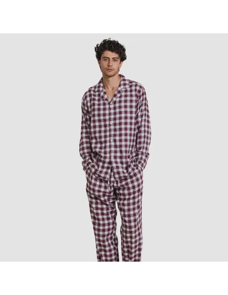 Pijama franela com lapela homem Cuadro Gustavo bordô