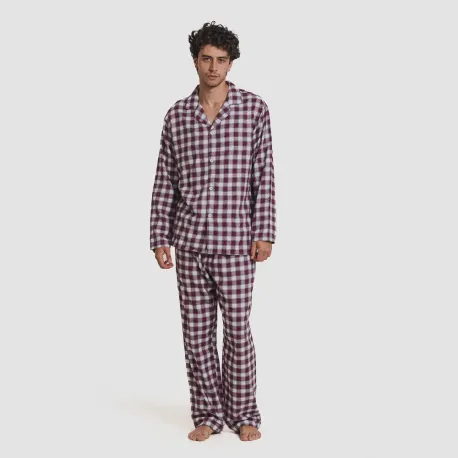 Pijama franela com lapela homem Cuadro Gustavo bordô
