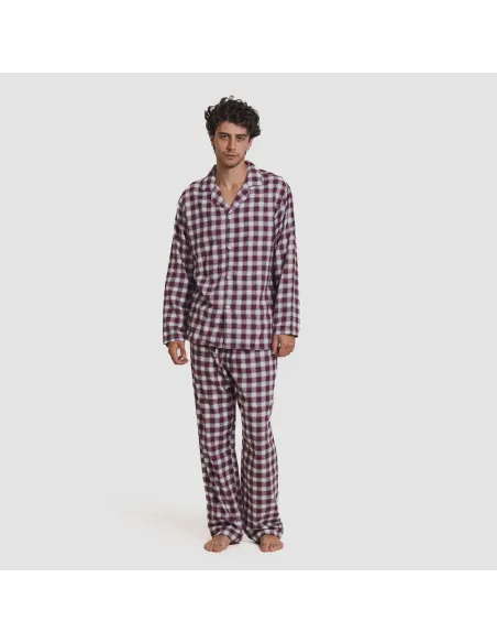 Pijama franela com lapela homem Cuadro Gustavo bordô