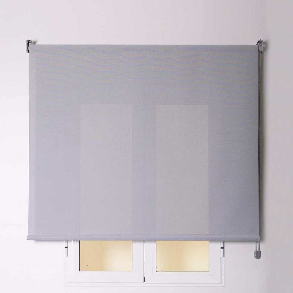 Estore de enrolar tela cinza e branca com corrente