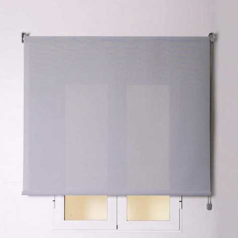 Estore de enrolar tela cinza e branca com corrente