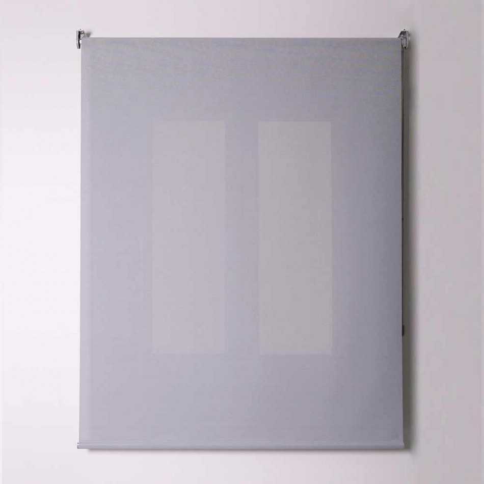 Estore de enrolar tela cinza e branca com corrente