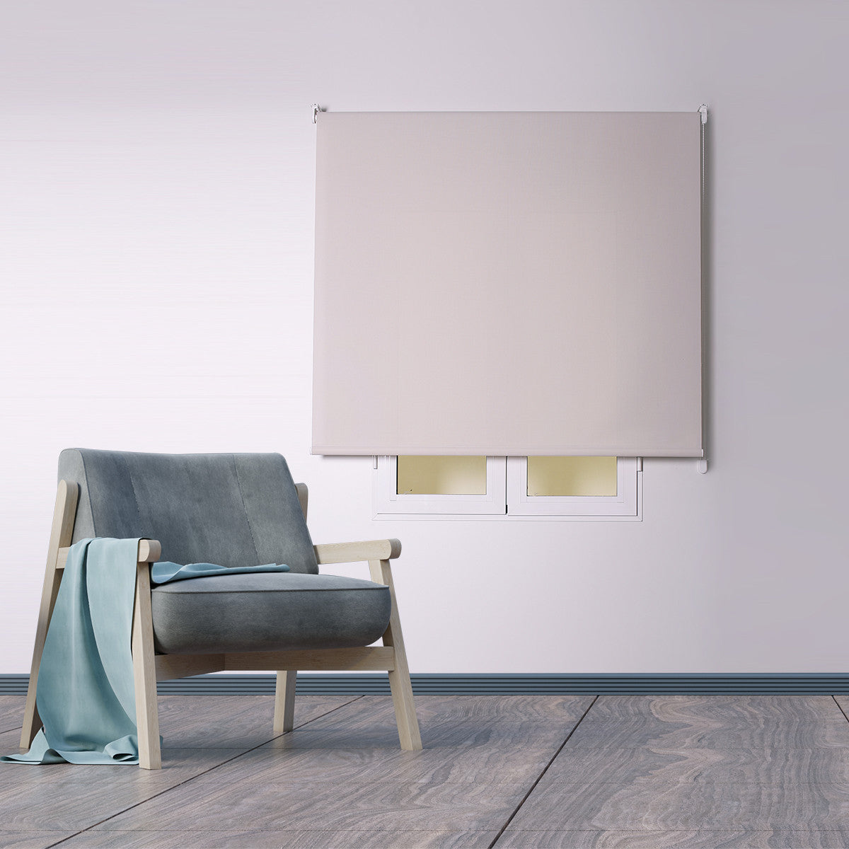 Cortina de rolo bege com corrente