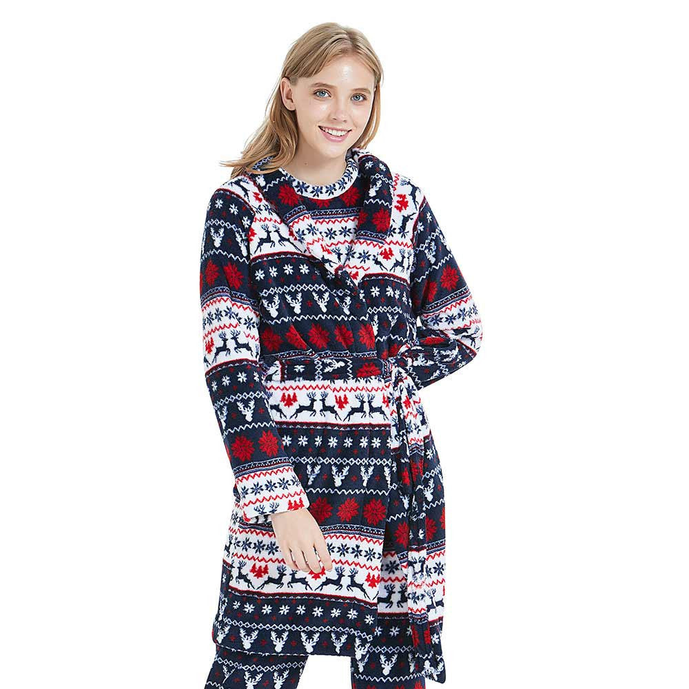 Robe coral com estampa de veado azul e vermelho