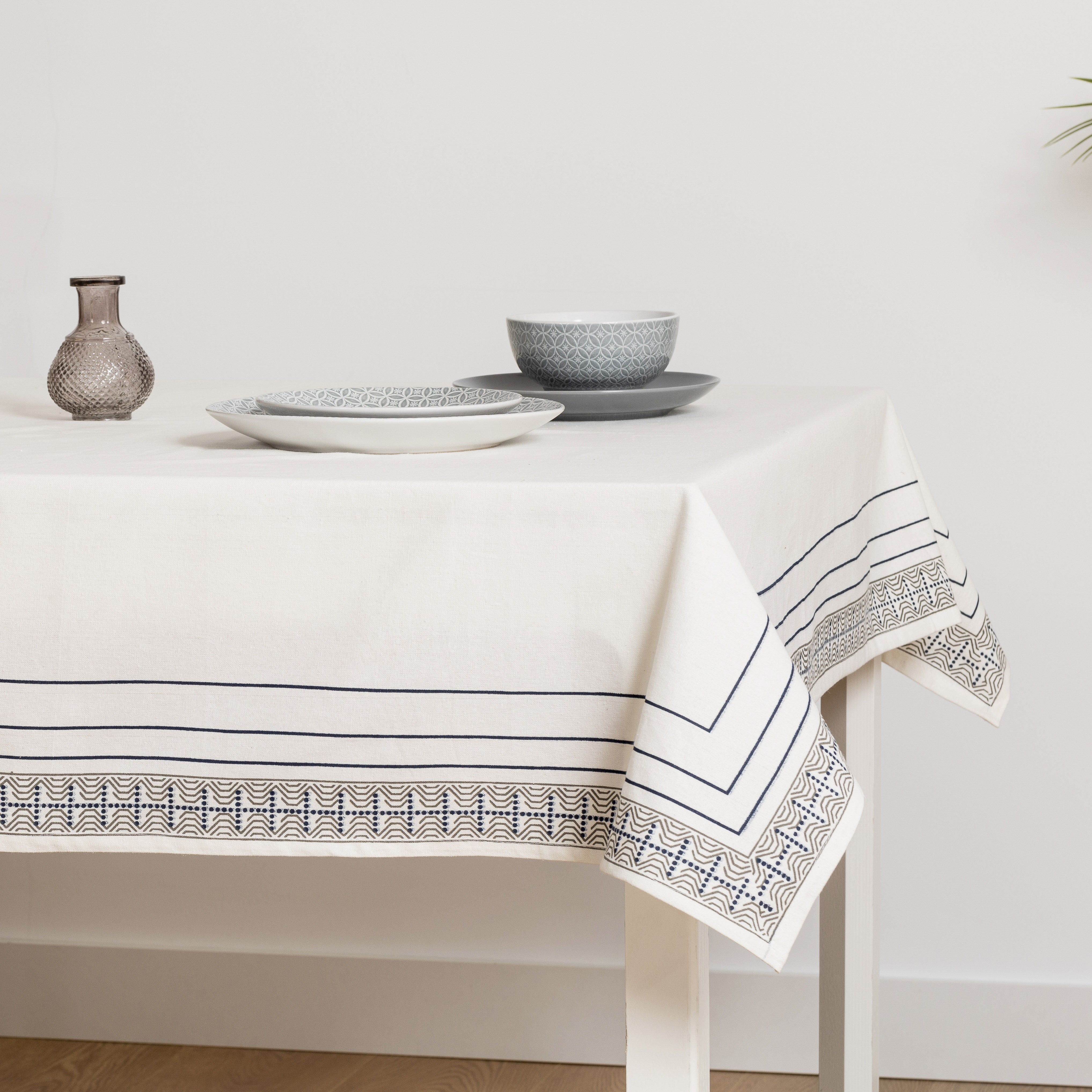 Toalha de mesa de algodão azul Heracles