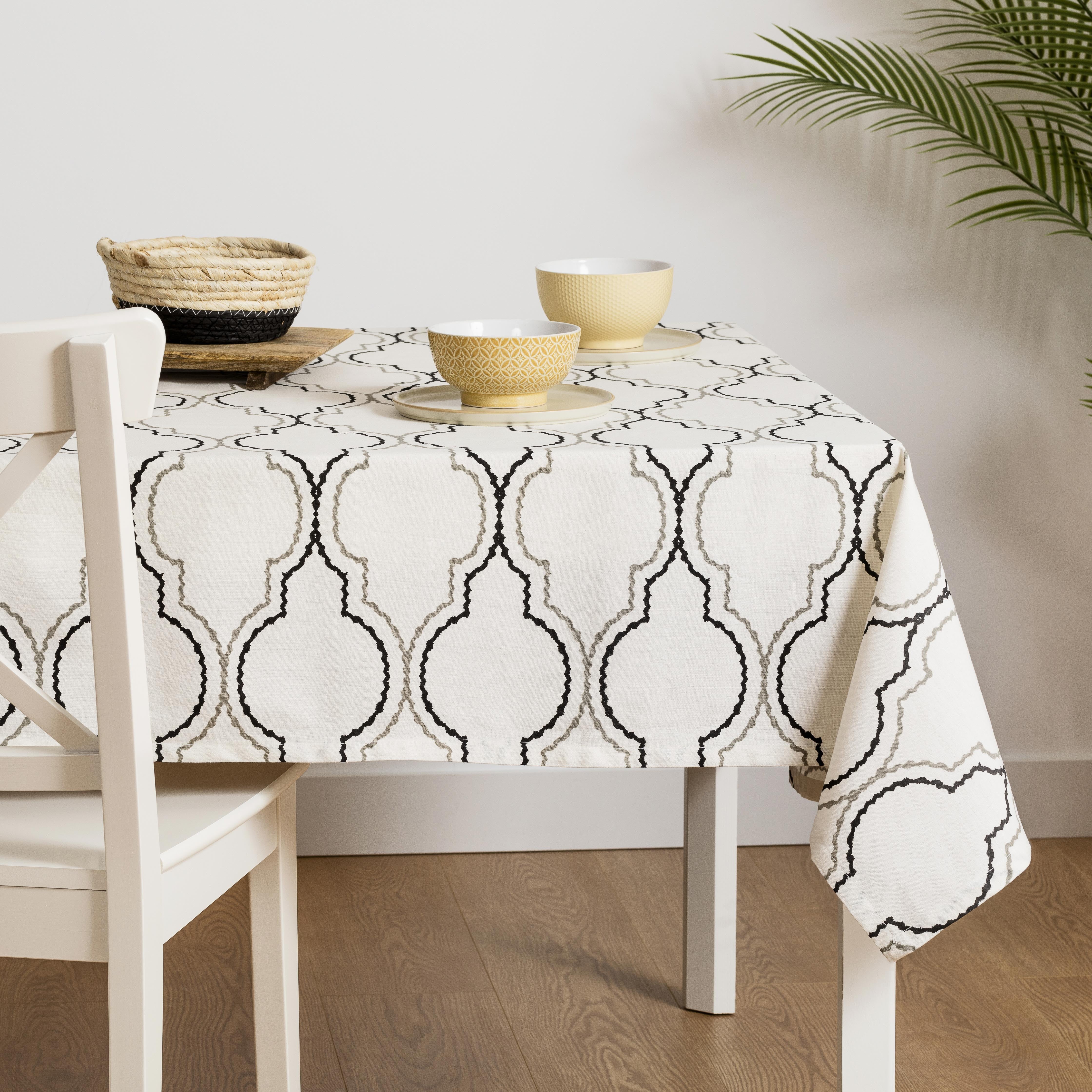 Toalha de mesa de algodão com estampa de margaridas pretas