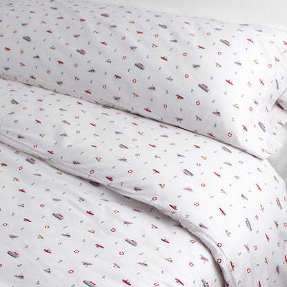 Capa de edredom de algodão Little Ship Single