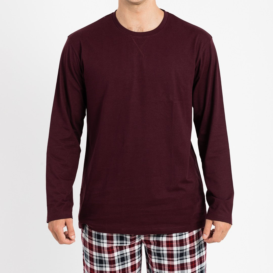 Pijama de flanela masculino Bernardo na cor bordô.