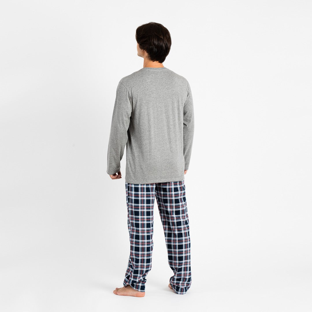Pijama masculino de flanela, estampa xadrez Wells, cinza