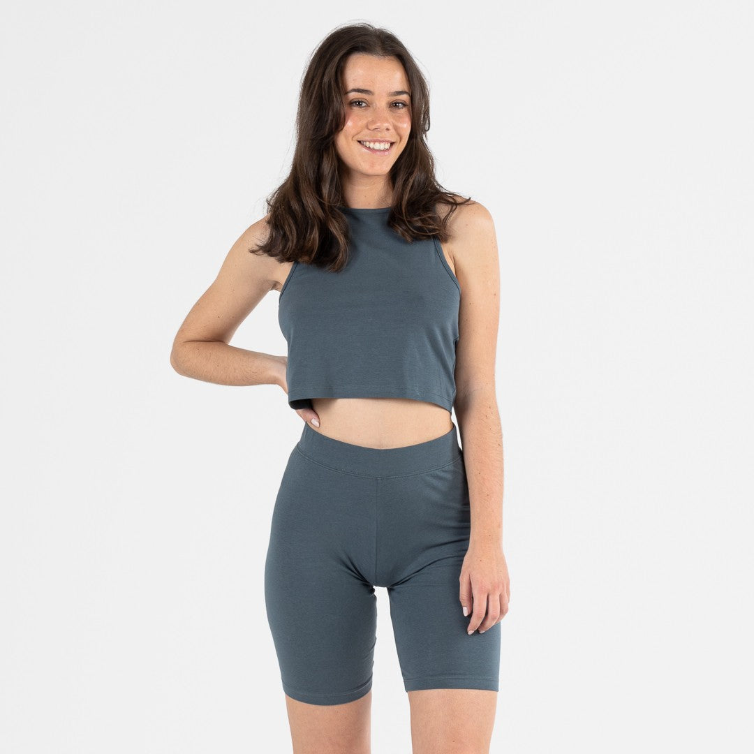 Conjunto de moletom feminino azul-petróleo com calças culote