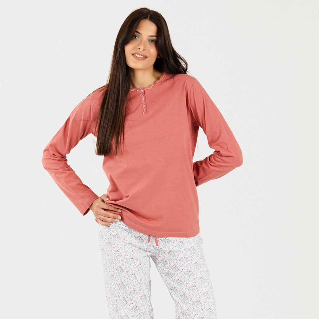 Pijama longo de algodão Lorena Marsala