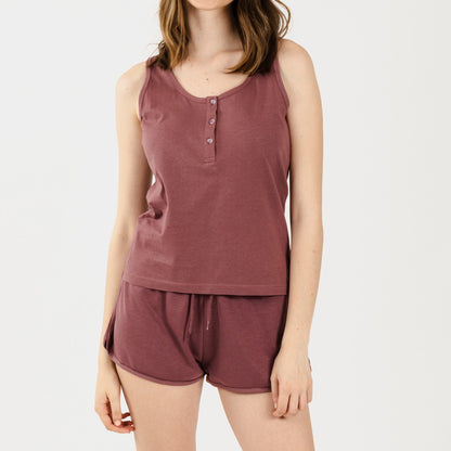 Conjunto de moletom feminino com shorts cor berinjela