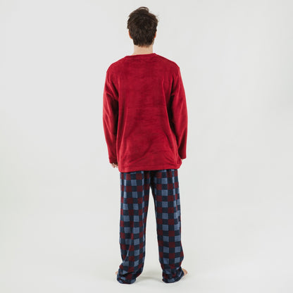 Pijama masculino Blas em fleece coral, cor bordô