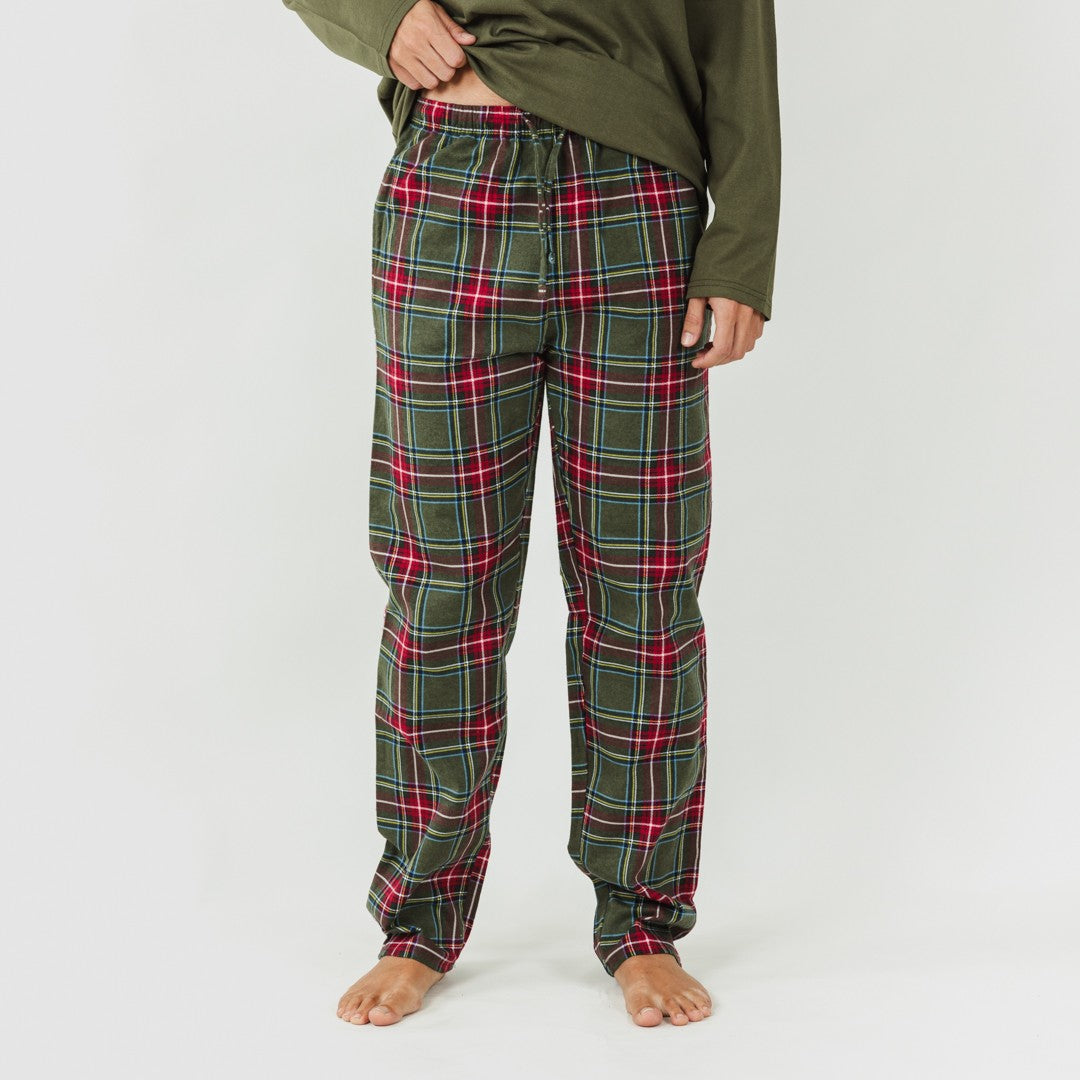 Pijama de flanela masculino, xadrez de caça verde Milton