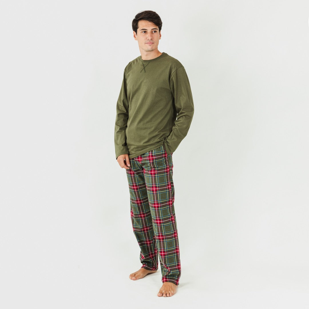 Pijama de flanela masculino, xadrez de caça verde Milton