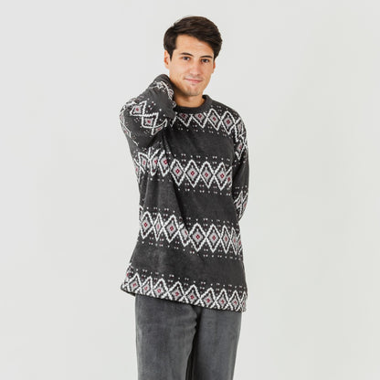 Pijama masculino Andros em fleece coral, cinza