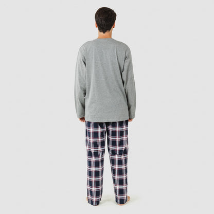 Pijama masculino de flanela, cinza com estampa Tarsus