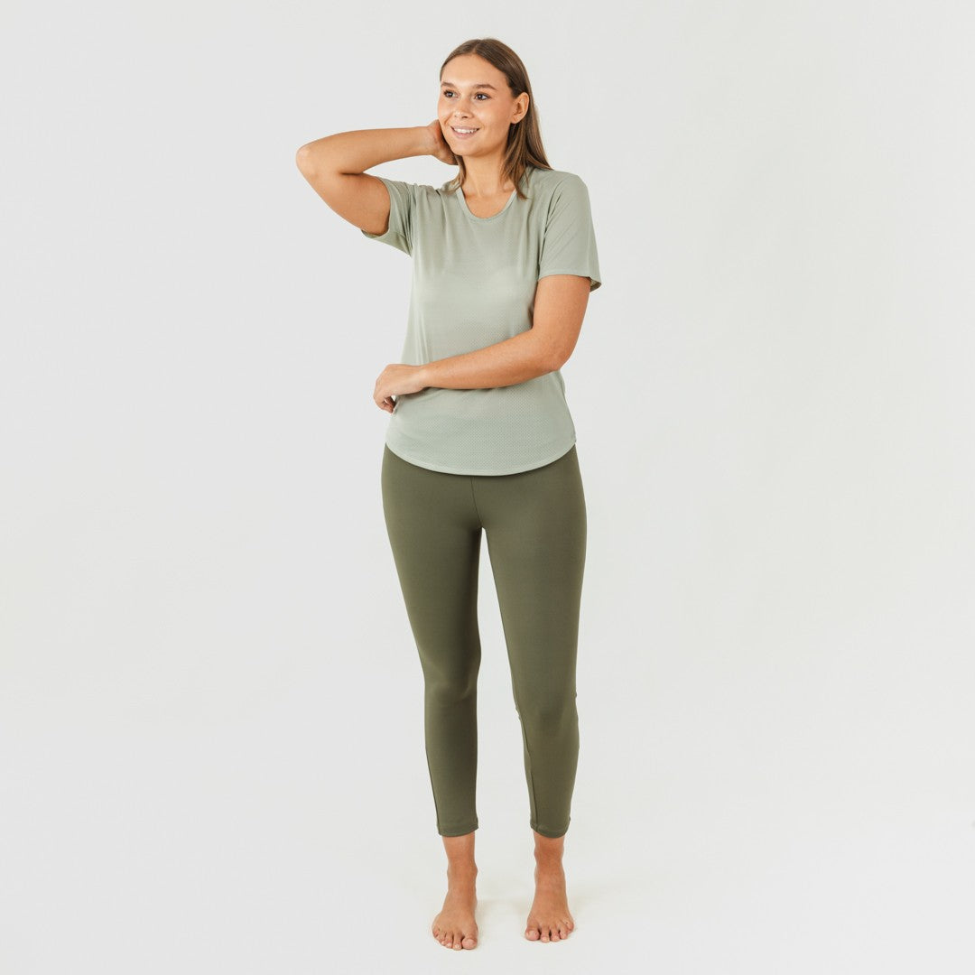 Conjunto de calça legging comprida feminina, verde folha/verde caça