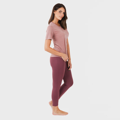 Conjunto esportivo feminino de leggings compridas na cor malva - berinjela