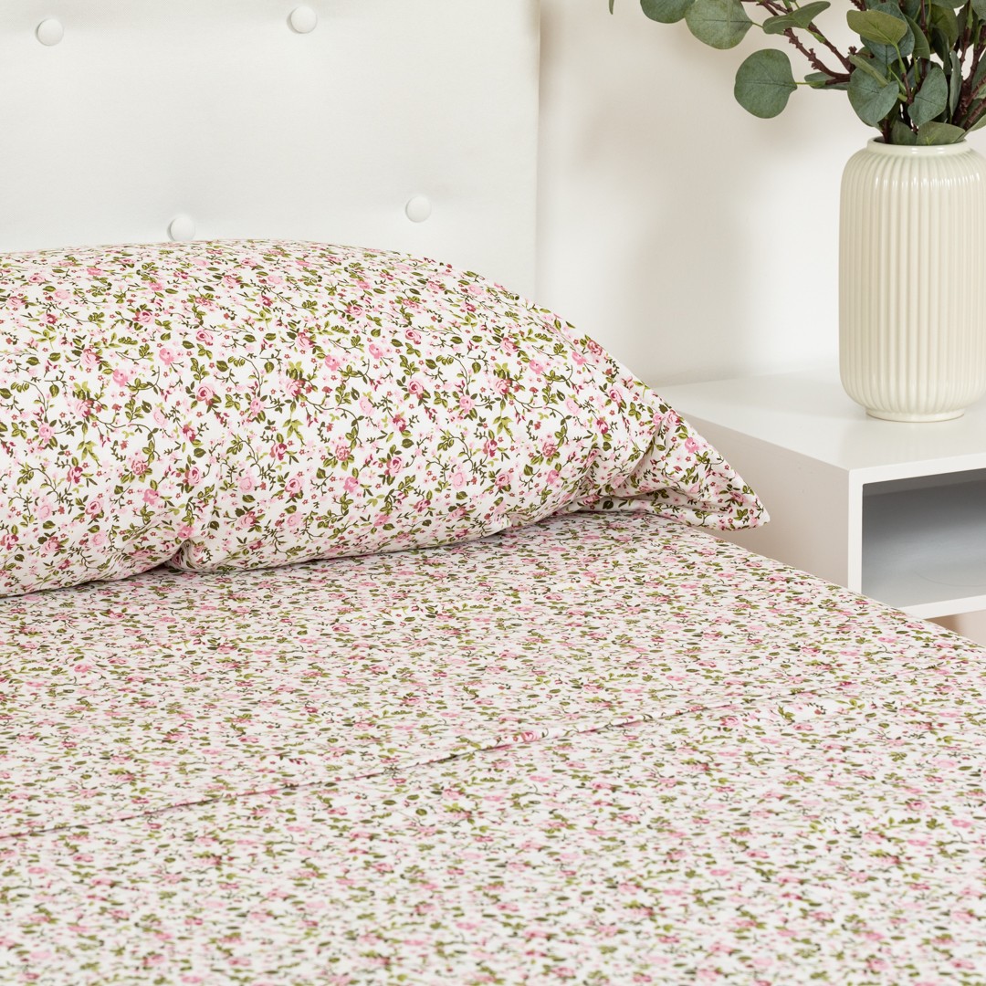 Conjunto de lençóis de algodão rosa Pia