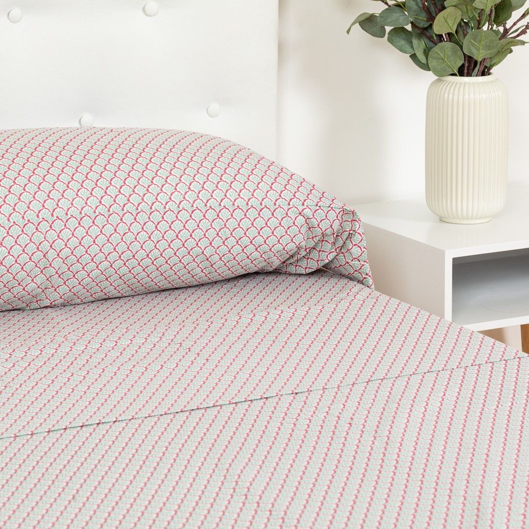 Conjunto de lençóis de algodão rosa-malva com estampa de figo