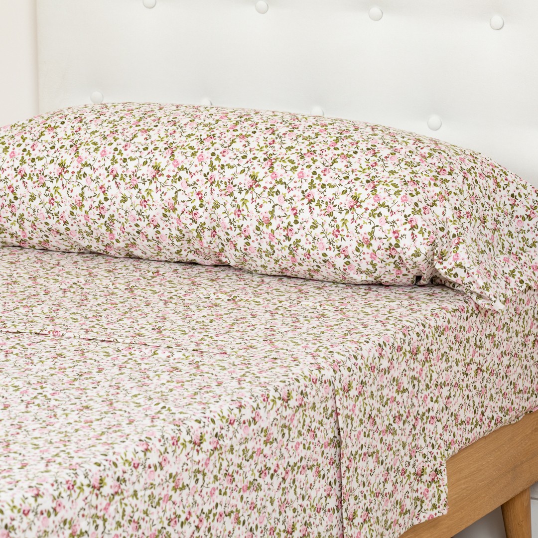 Conjunto de lençóis de algodão rosa Pia