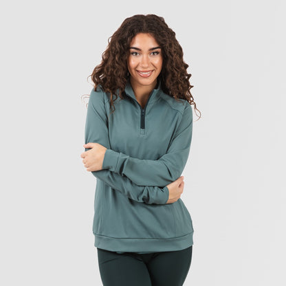 Blusa de moletom esportiva feminina com zíper e bolso, verde garrafa
