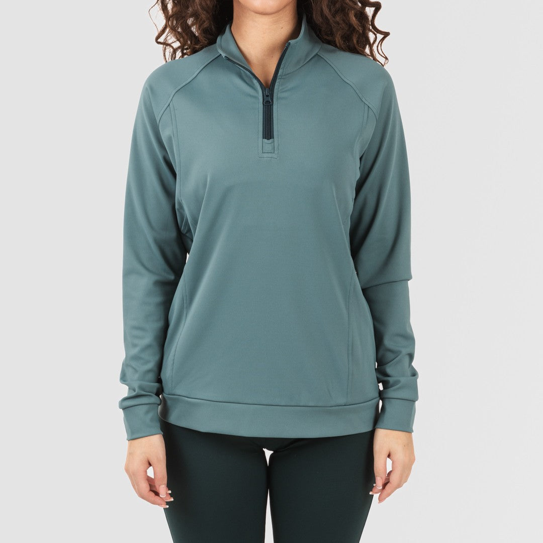 Blusa de moletom esportiva feminina com zíper e bolso, verde garrafa