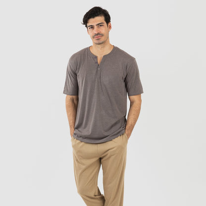 Pijama masculino de manga curta e comprida com botões - Taupe - Areia