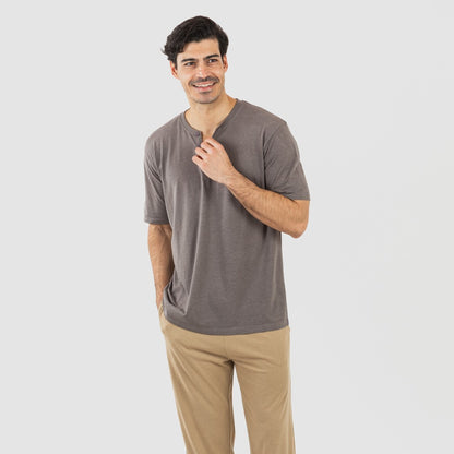 Pijama masculino de manga curta e comprida com botões - Taupe - Areia