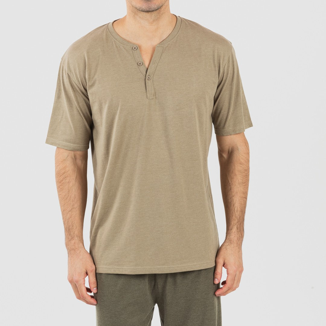 Pijama de caça masculino de manga curta e comprida com botões - verde escuro