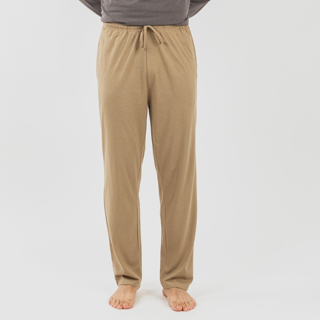 Pijama masculino comprido com botões, cor bege-areia