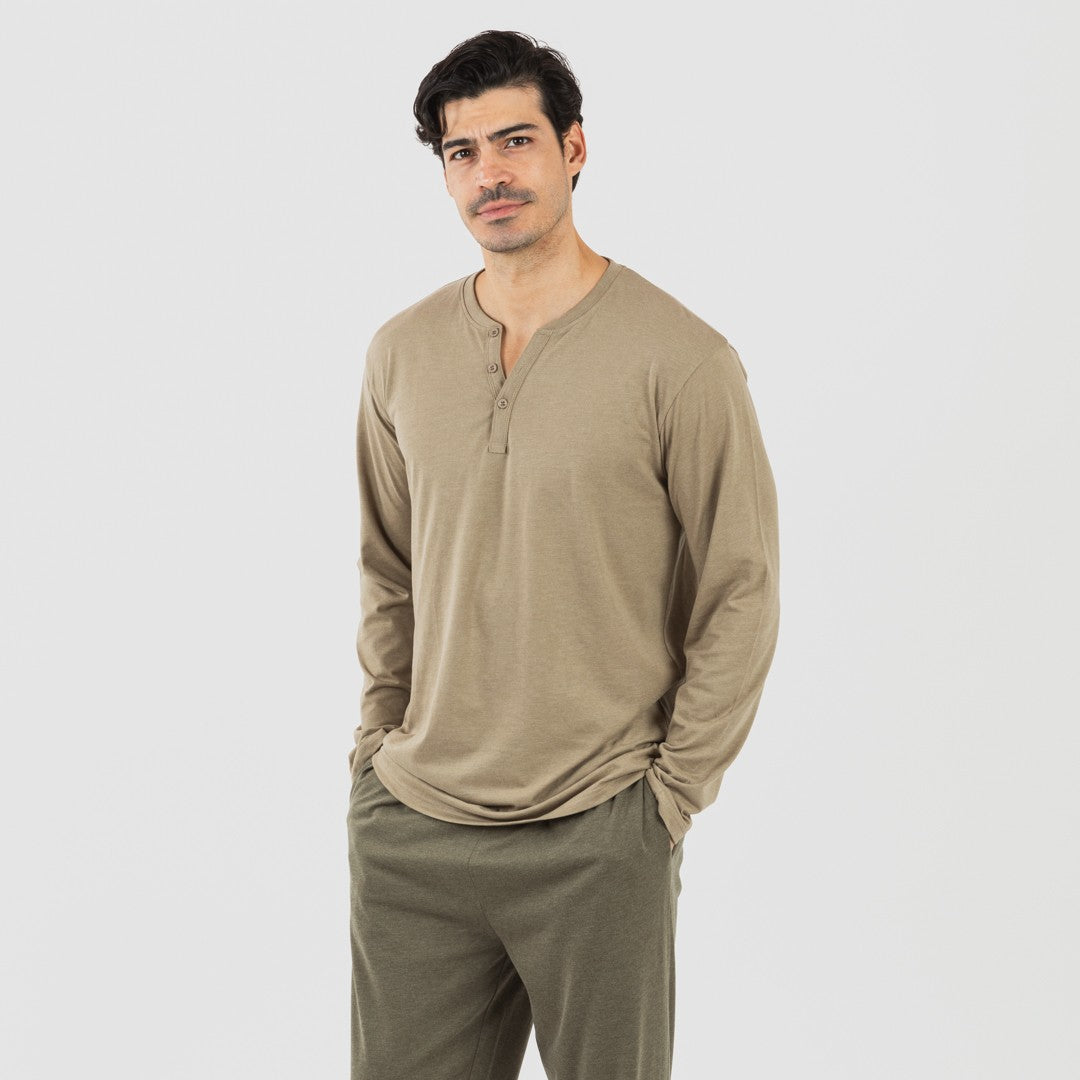 Pijama masculino comprido com botões, verde-caça - verde-escuro