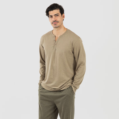 Pijama masculino comprido com botões, verde-caça - verde-escuro