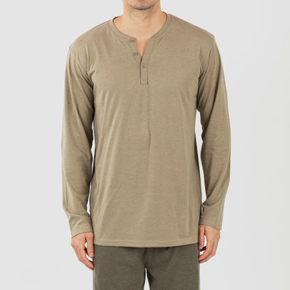 Pijama masculino comprido com botões, verde-caça - verde-escuro