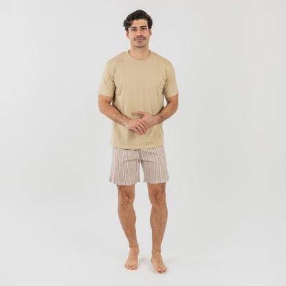 Pijama curto masculino de algodão listrado Ico Sand