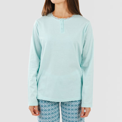 Pijama comprido de algodão verde-azulado Galieni