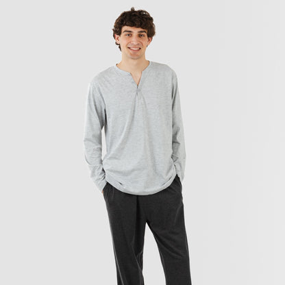 Pijama comprido masculino com botões de pérola - cor carvão