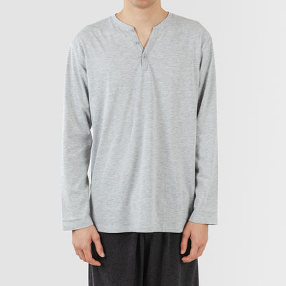 Pijama comprido masculino com botões de pérola - cor carvão