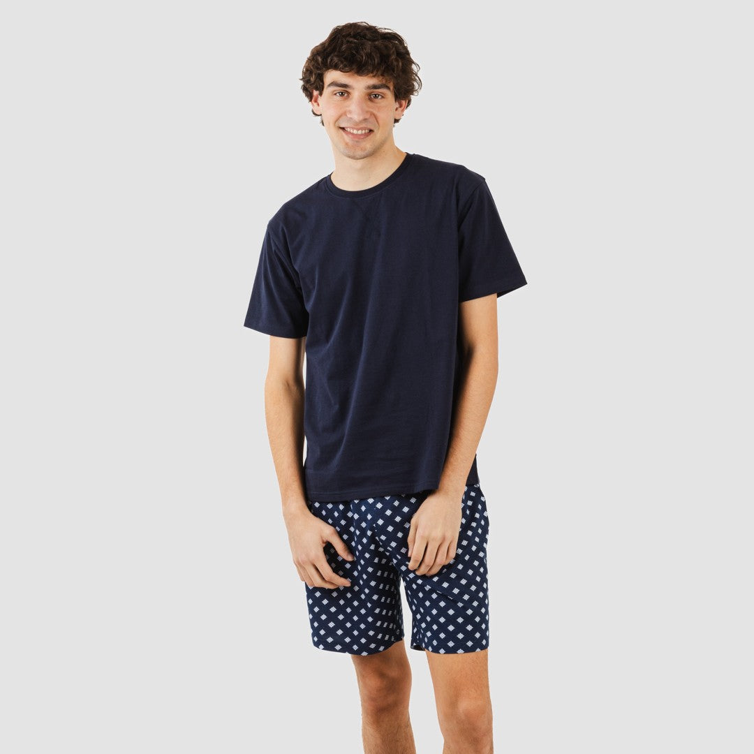 Pijama curto masculino Missy em algodão, azul marinho