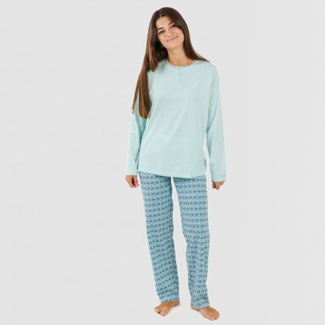 Pijama comprido de algodão verde-azulado Galieni