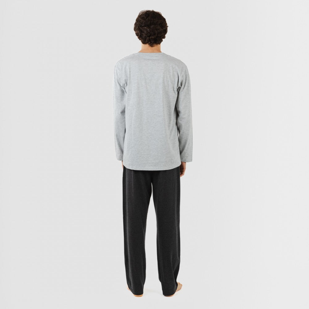 Pijama comprido masculino com botões de pérola - cor carvão