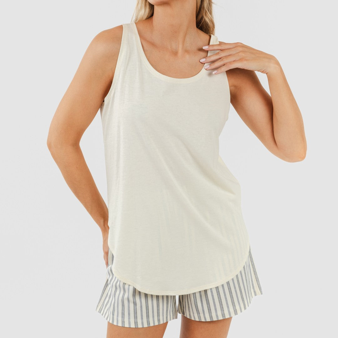 Pijama curto de algodão listrado natural Brighton