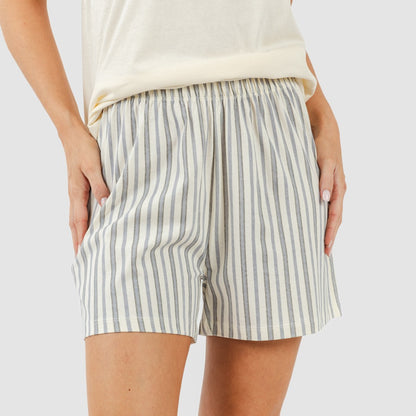 Pijama curto de algodão listrado natural Brighton
