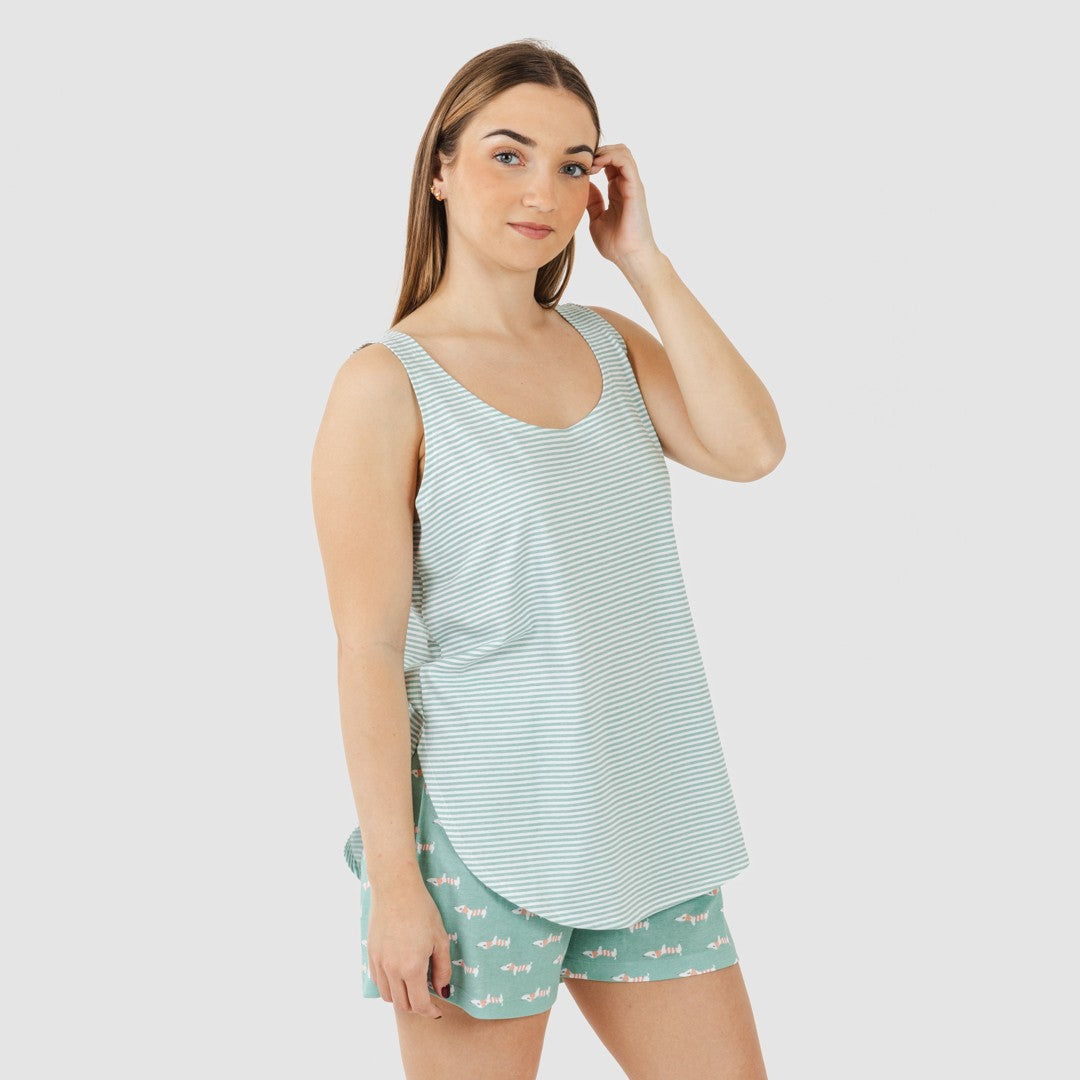 Pijama curto de algodão azul-petróleo Ponder