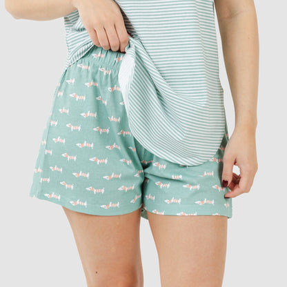 Pijama curto de algodão azul-petróleo Ponder