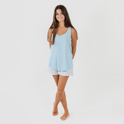 Pijama curto de algodão azul claro da Bennet