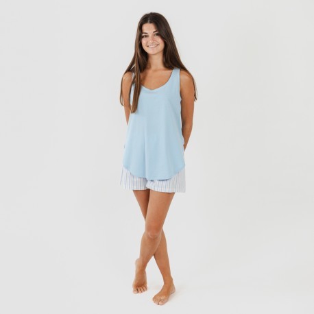 Pijama curto de algodão azul claro da Bennet