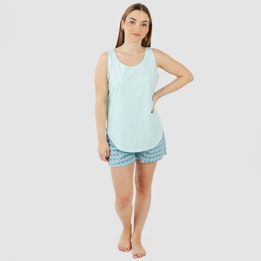 Pijama curto de algodão azul-petróleo Galieni